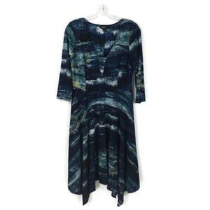 Simply Vera Vera Wang Blue Multicolor Abstract Stripe Fit & Flare Dress Womens M
